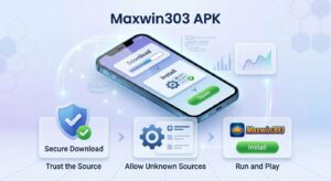 Step-by-step Maxwin303 APK installation guide for Android, illustrating secure download, allowing unknown sources in settings, and running the game safely